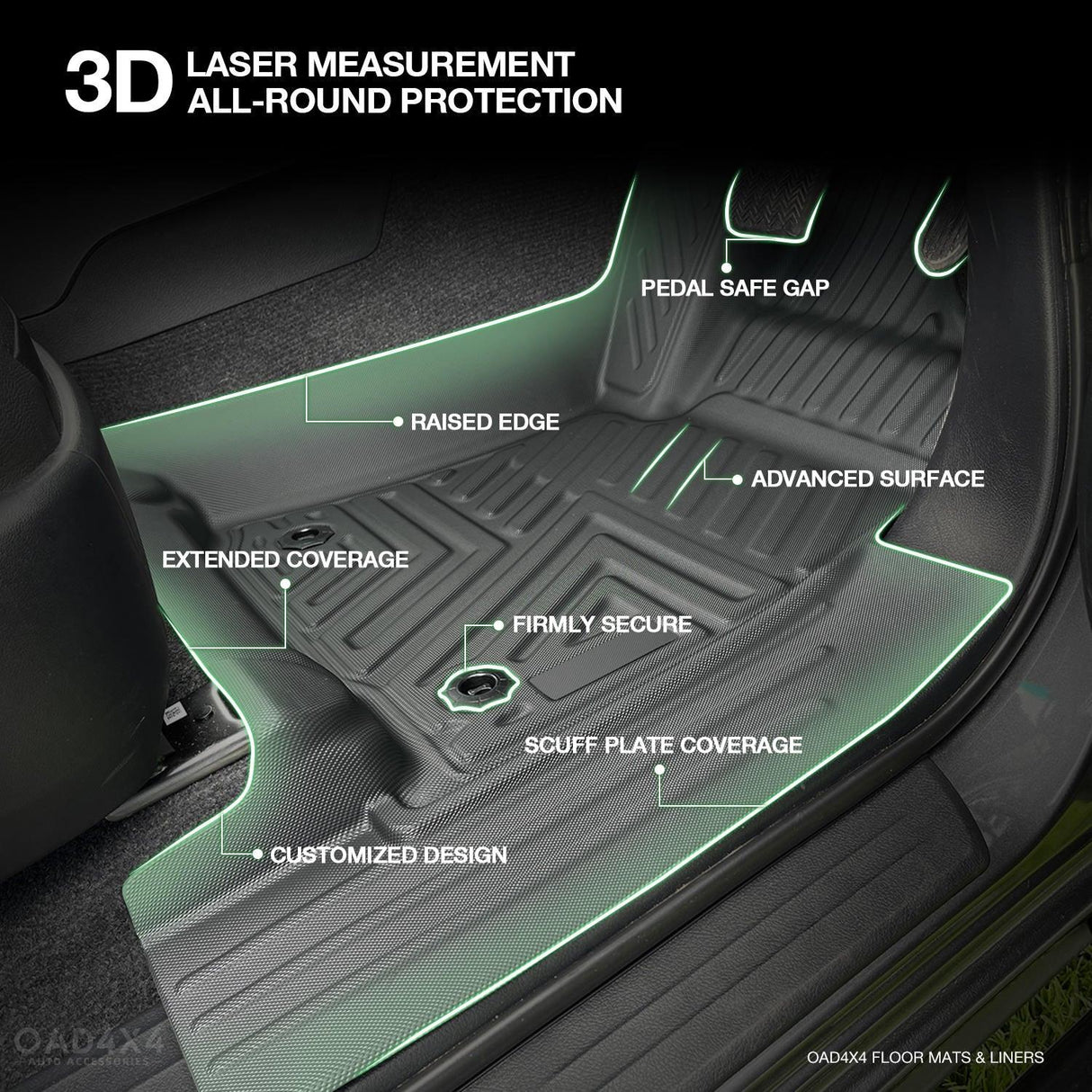 5D TPE Car Floor Mats for Toyota Hilux Manual Transmission Dual Cab 2015-Onwards