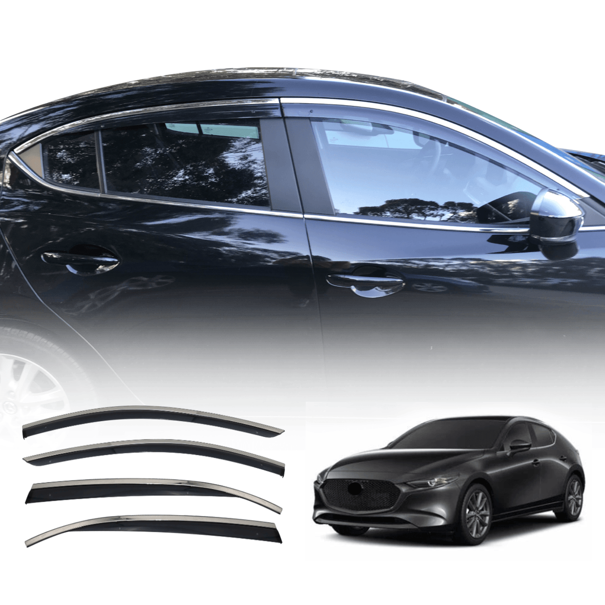 Stainless Edge Weather Shields for Mazda 3 Hatch BM BN 2013-2019
