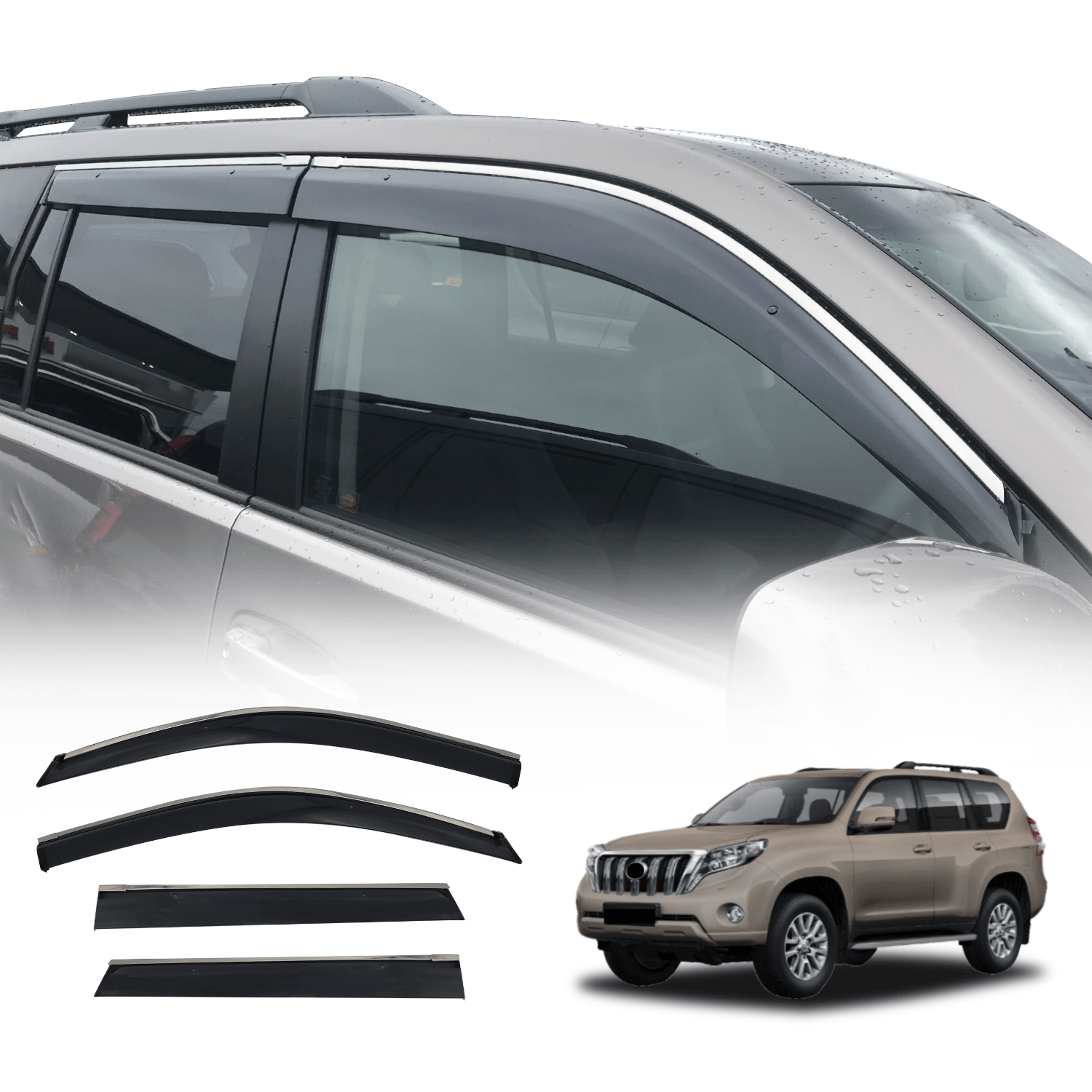 Stainless Edge Weather Shields for Toyota Land Cruiser Prado 150 2009-2024