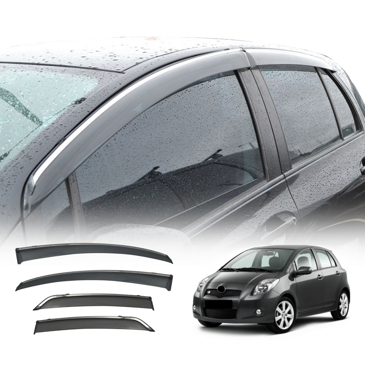Stainless Edge Weather Shields for Toyota Yaris Hatch 2005-2011