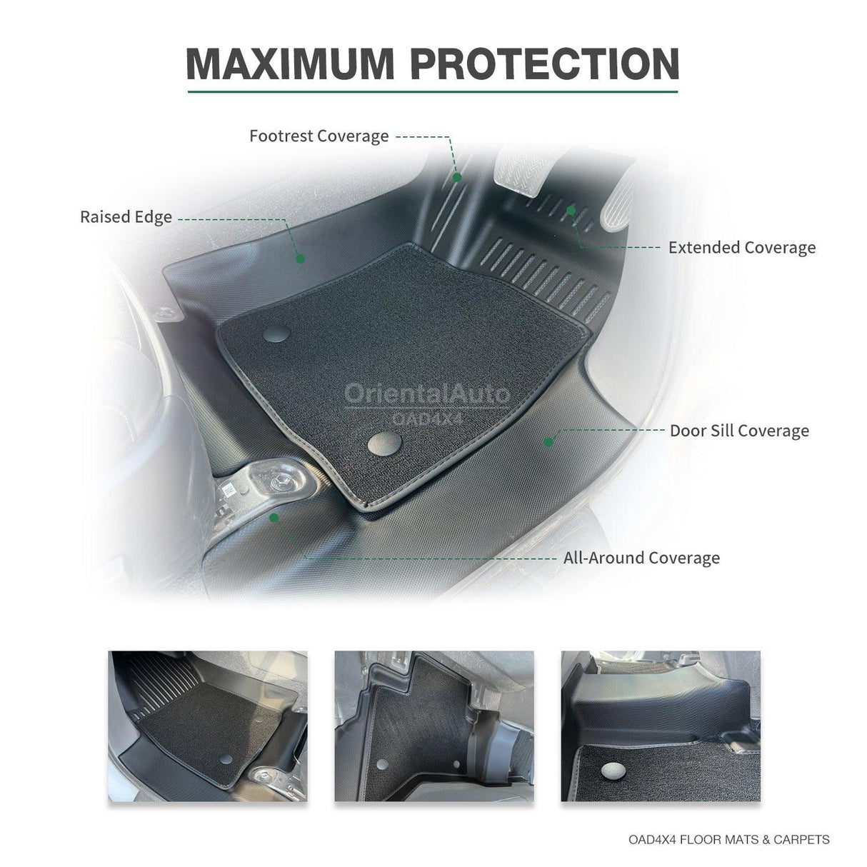 5D Double-Layer Car Floor Mats for Toyota Hilux Auto Transmission Dual Cab 2015-Onwards