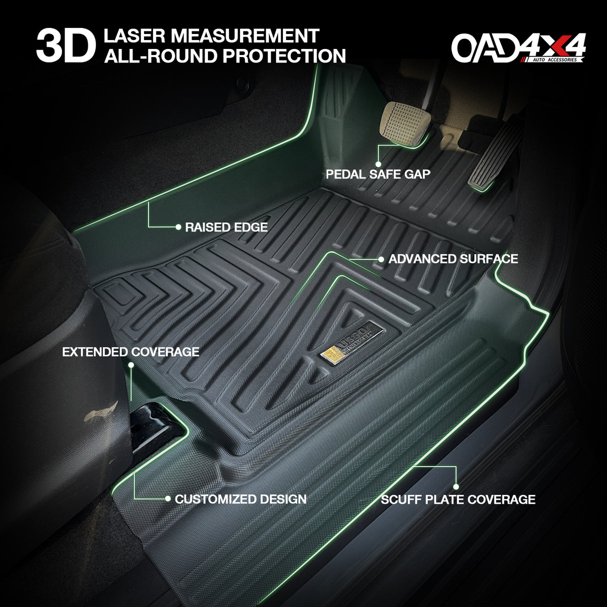 5D TPE Car Floor Mats for ISUZU D-MAX Single/Extra Cab 2012-2020