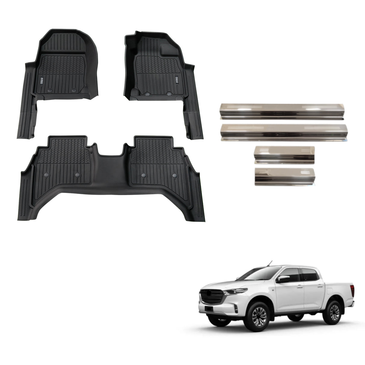 Injection Floor Mats & Door Sill Protector for Mazda BT-50 BT50 Dual Cab 2020-Onwards