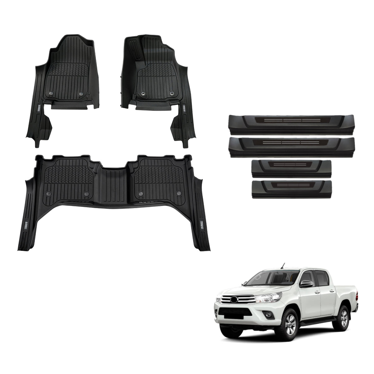Injection 7D Floor Mats & Door Sill Protector for Toyota Hilux Dual Cab 2015-2025