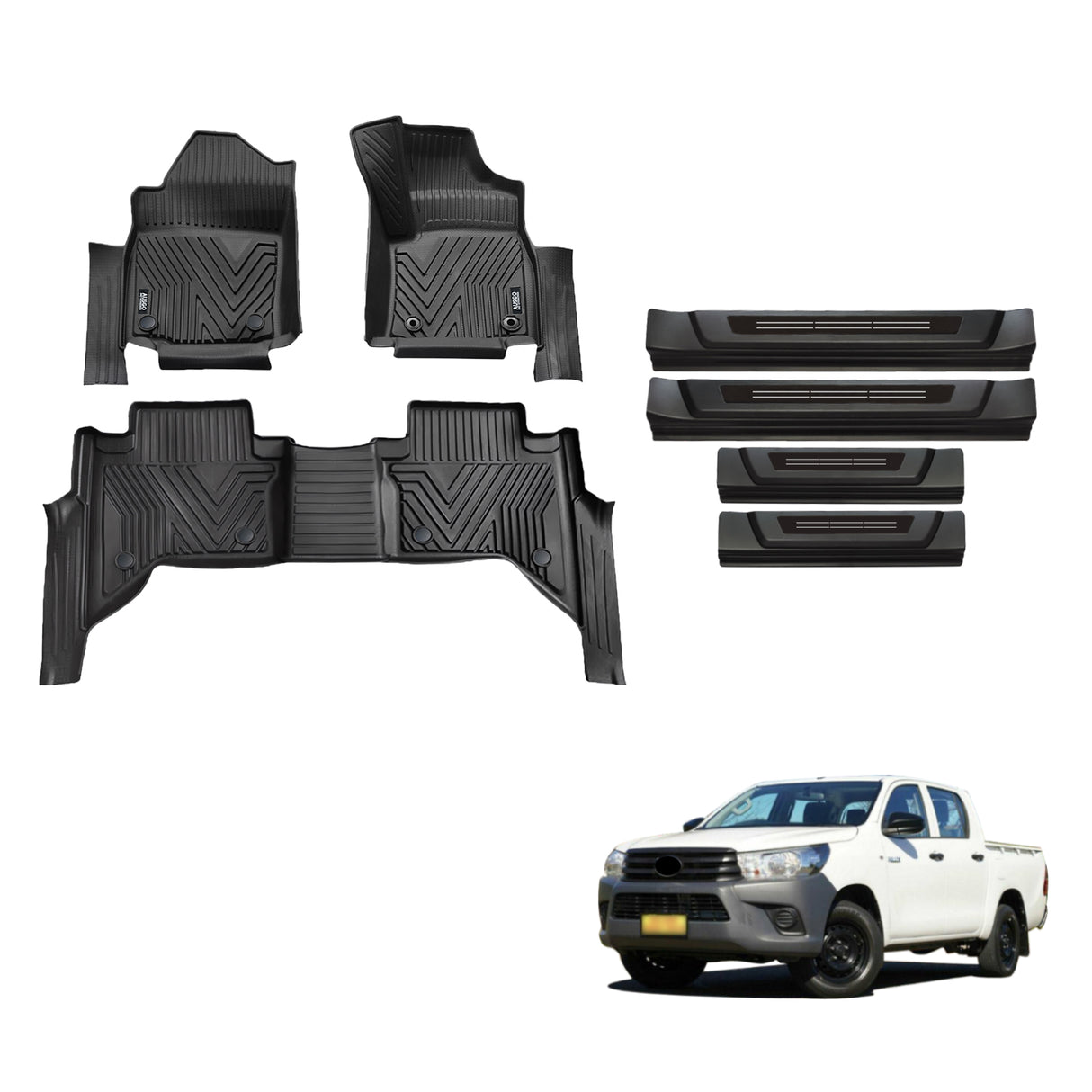Injection Floor Mats & Door Sill Protector for Toyota Hilux Auto Transmission Dual Cab 2015-Onwards