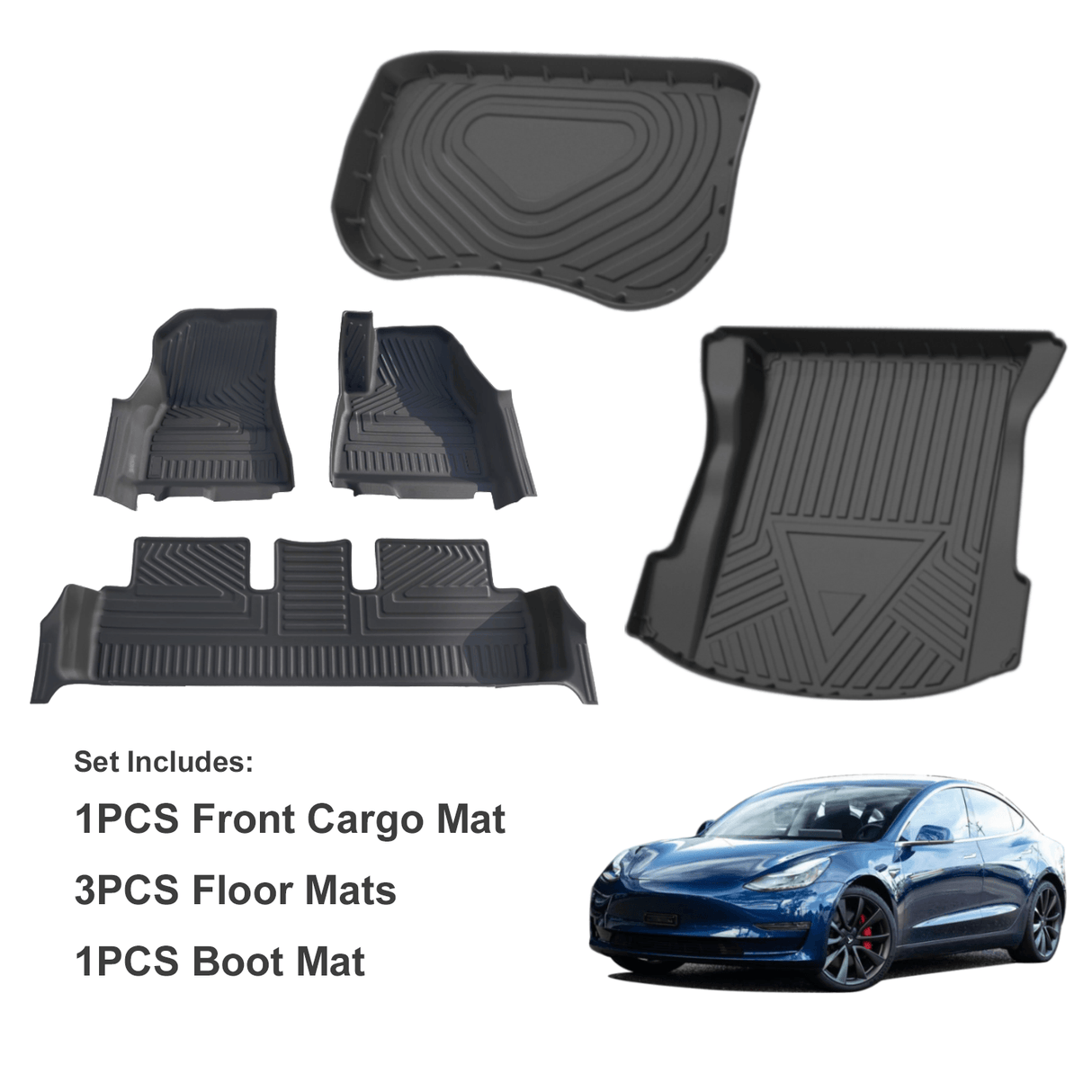 5D TPE Car Floor Mats for Tesla Model 3 2019-2023