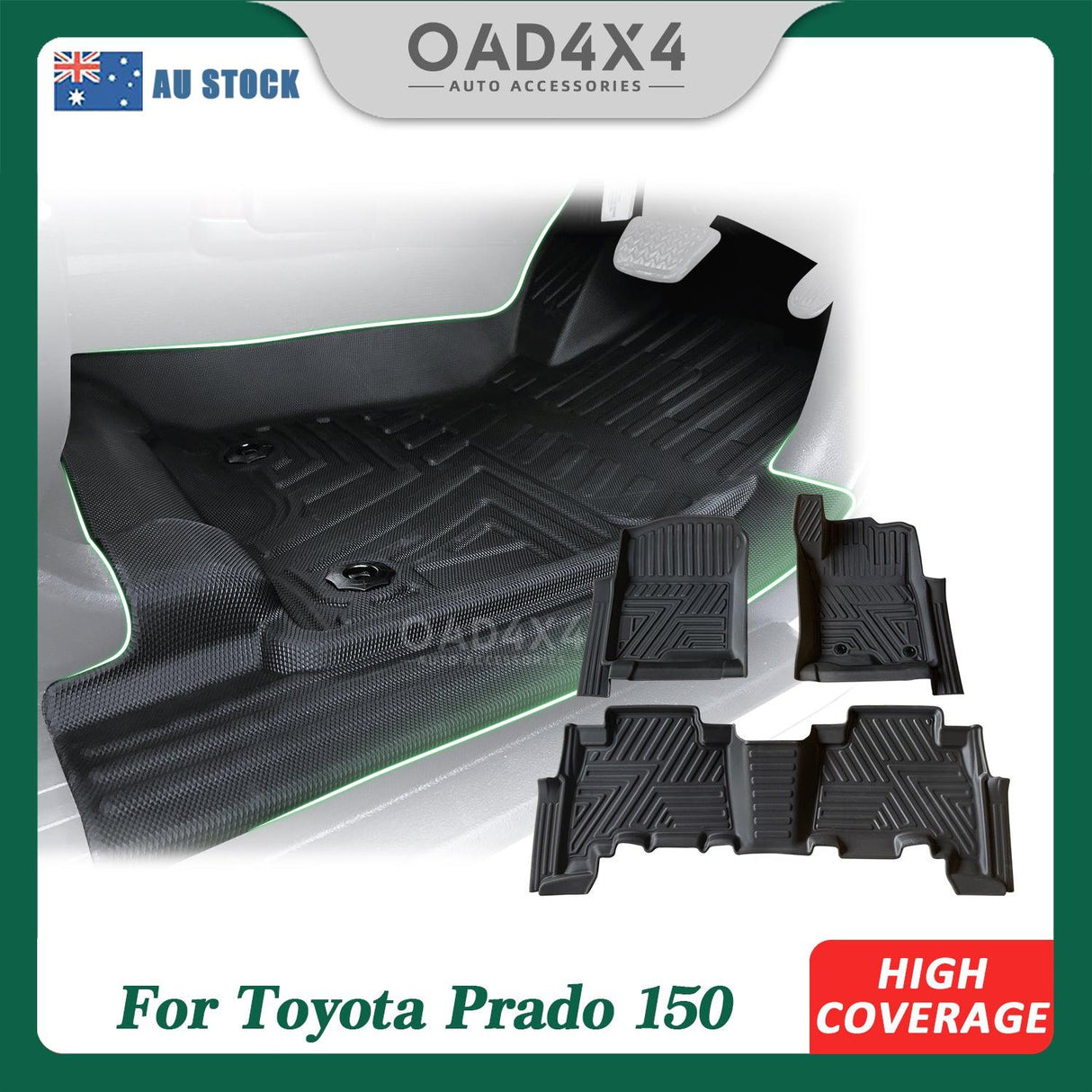 5D TPE Car Floor Mats for Toyota Land Cruiser Prado 150 Auto 7 Seats 2009-2024