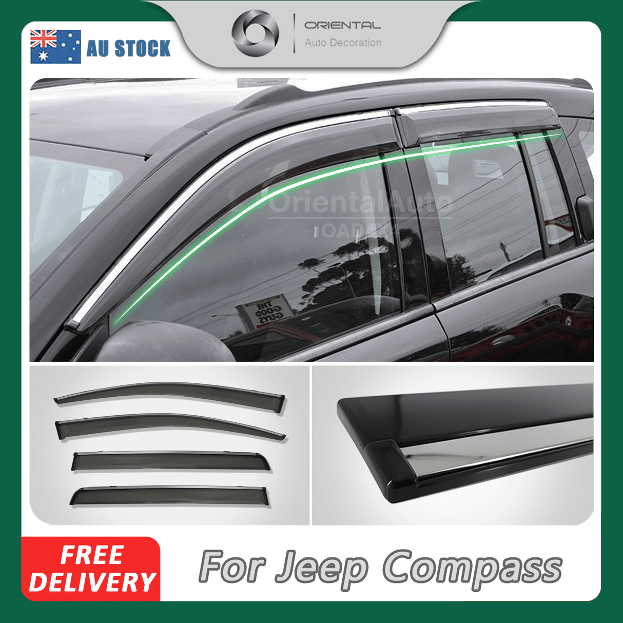 Stainless Edge Weather Shields for Jeep Compass 2007-2017