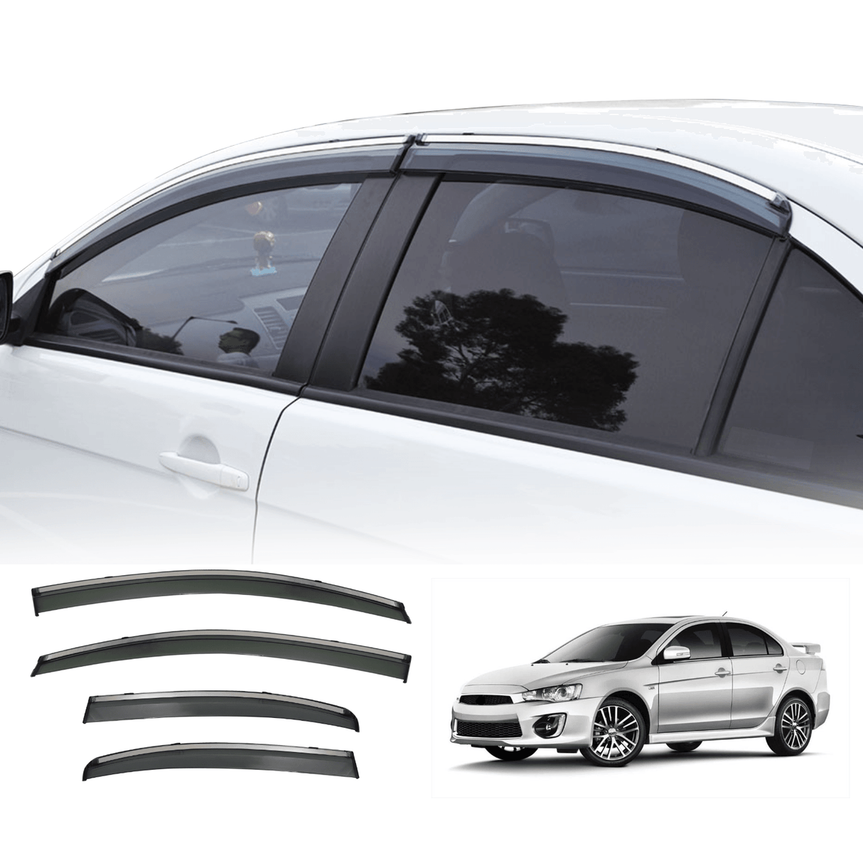 Chrome Edge Weather Shields for Mitsubishi Lancer CJ CF 2007-2017