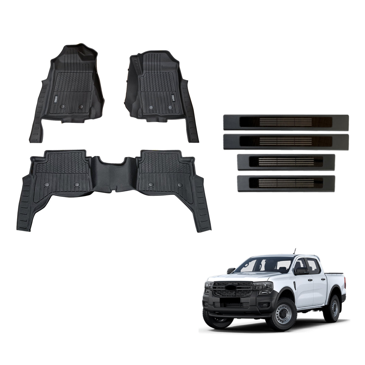 Injection Floor Mats & Door Sill Protector for Ford Ranger Dual Cab 20 ...