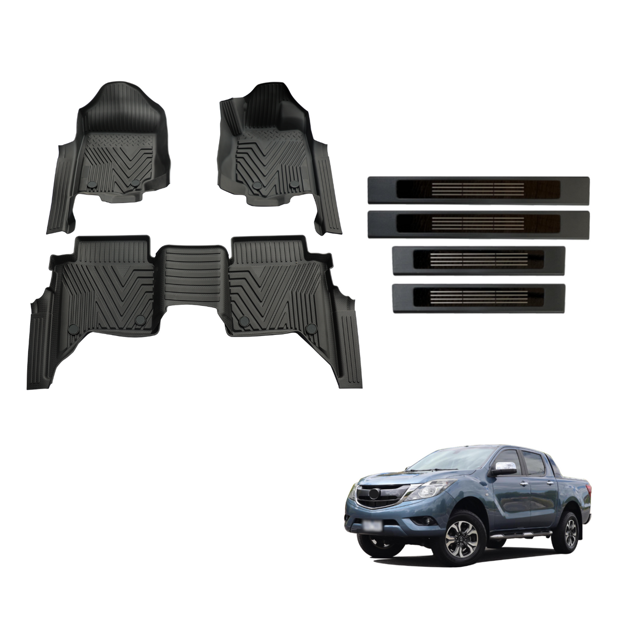 Injection Floor Mats & Door Sill Protector for Mazda BT-50 BT50 Dual Cab 2011-2020