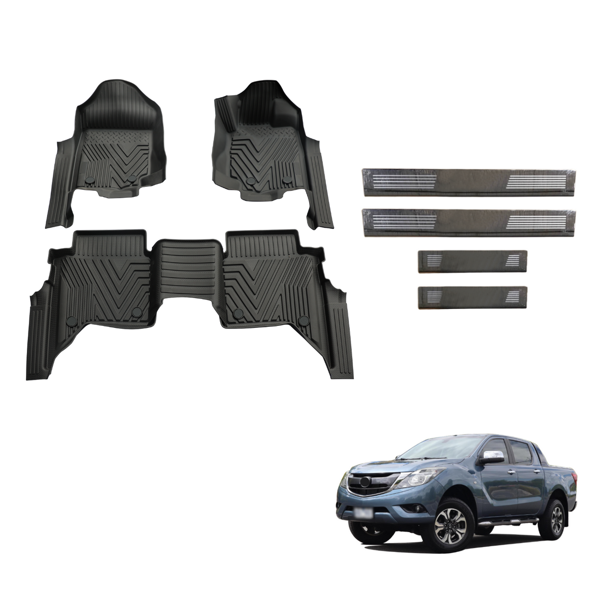 Injection Floor Mats & Door Sill Protector for Mazda BT-50 BT50 Dual Cab 2011-2020
