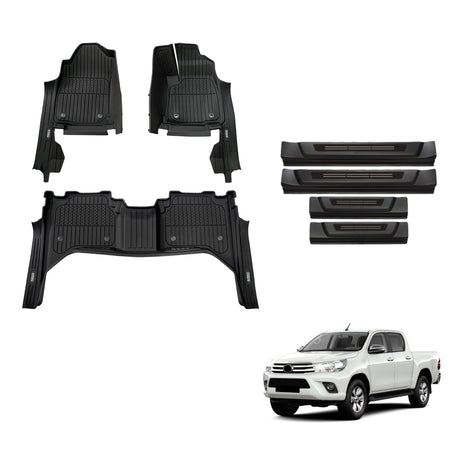 Injection 7D TPE Floor Mats & Door Sill Protector for Toyota Hilux Dual Cab 2015-2025