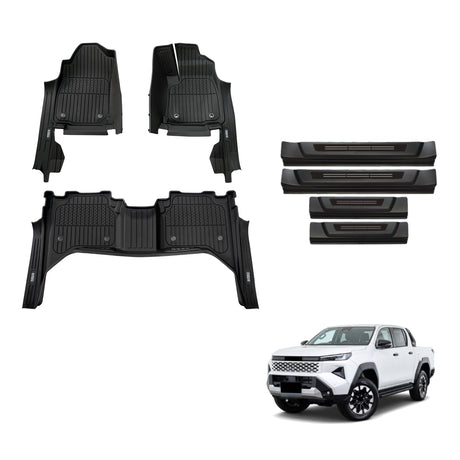 Injection 7D TPE Floor Mats & Door Sill Protector for Toyota Hilux Dual Cab 2025-Onwards