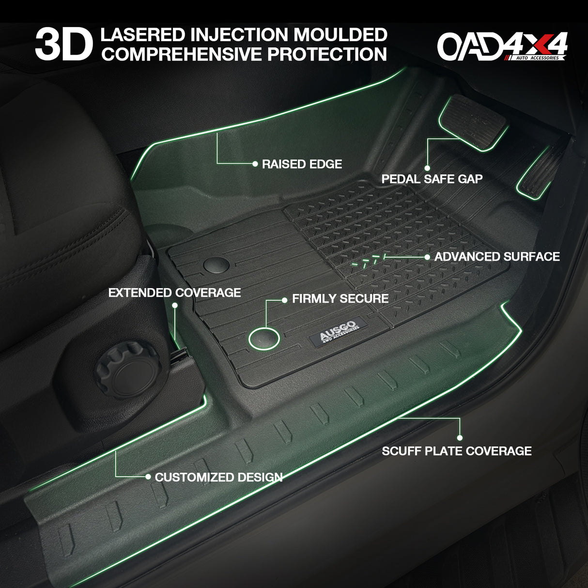Injection 7D TPE Car Floor Mats for Ford Ranger Single / Extra Cab 2022-Onwards