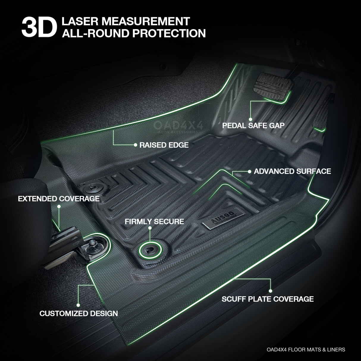 5D TPE Car Floor Mats for Mitsubishi Triton Dual Cab MQ MR 2015-2024