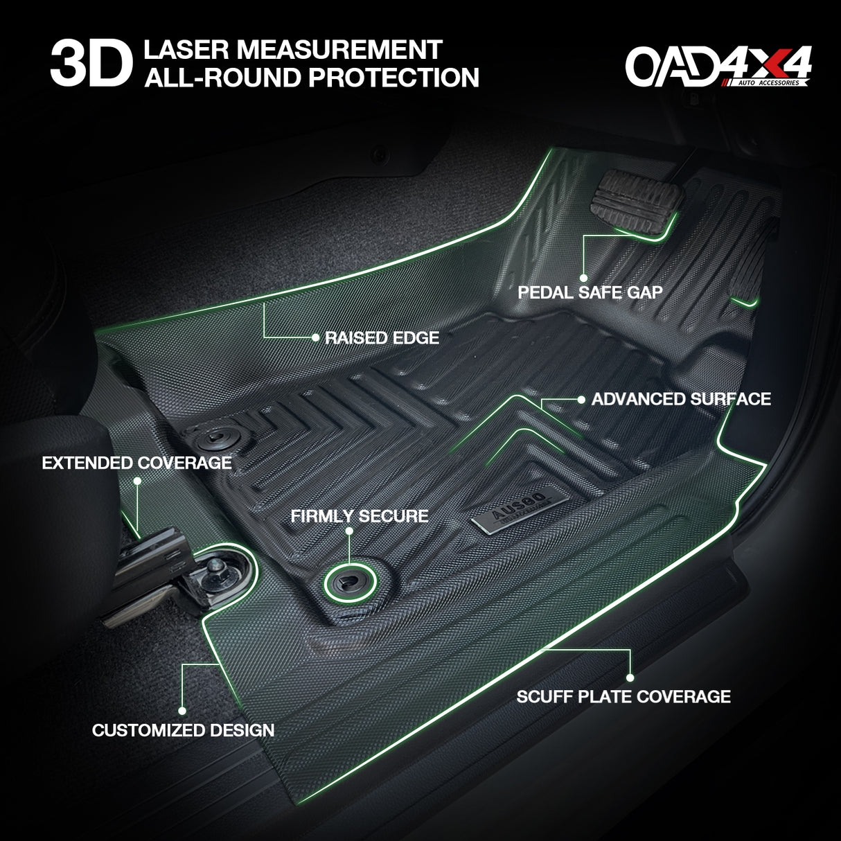5D TPE Car Floor Mats for Mitsubishi Triton Dual Cab MQ MR 2015-2024