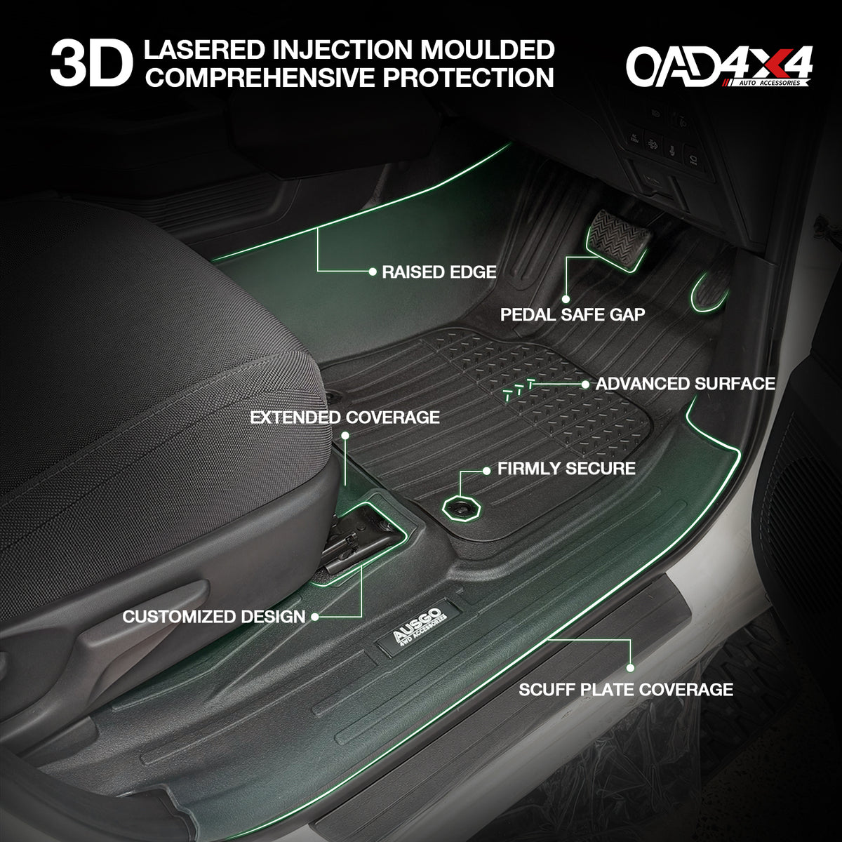 Injection 7D Floor Mats & Door Sill Protector for Toyota Hilux Dual Cab 2015-2025
