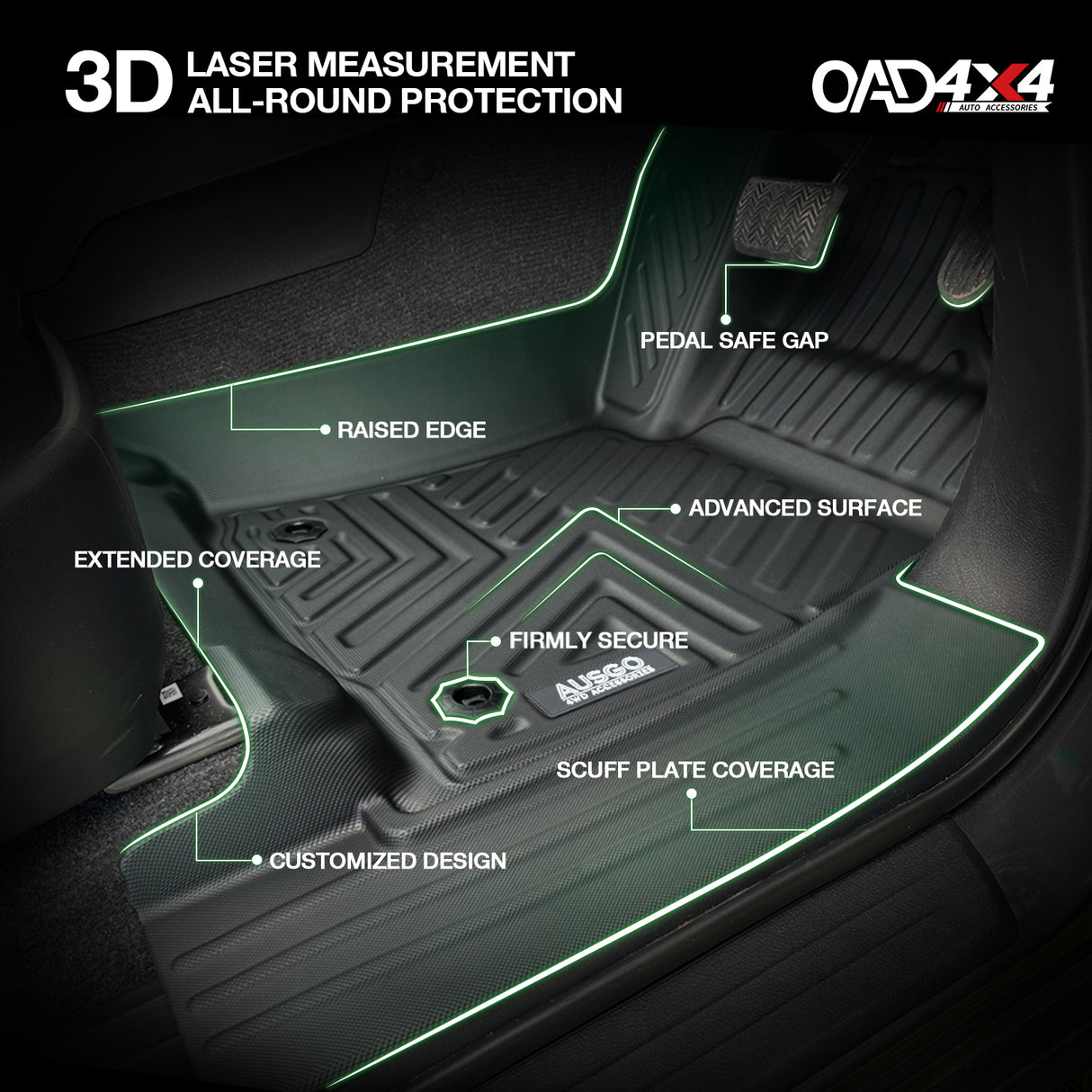 5D TPE Car Floor Mats for Toyota Hilux Dual Cab mild-hybrid 48V 2024-Onwards