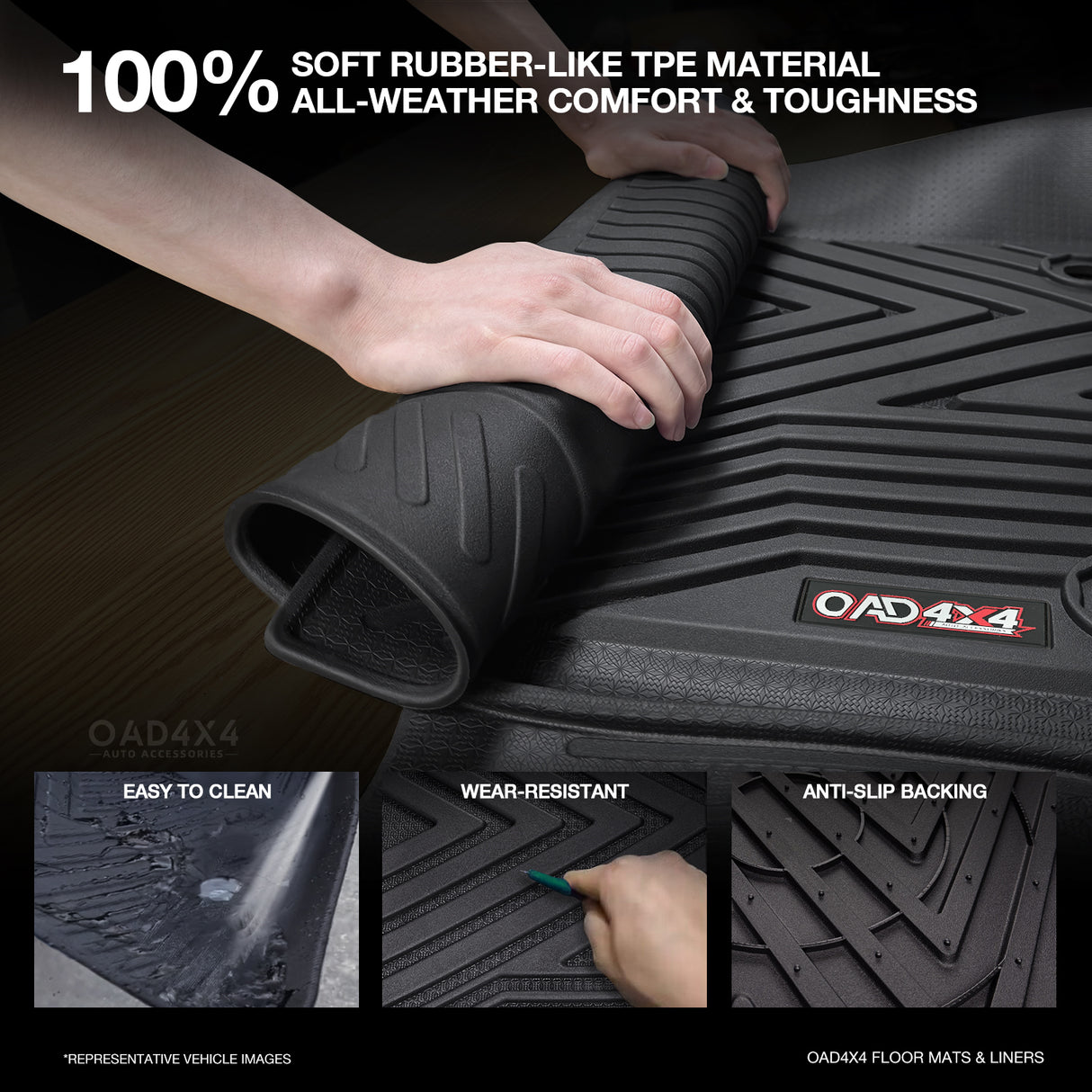 Injection 5D TPE Car Floor Mats for Toyota Hilux Auto Transmission Dual Cab 2015-Onwards