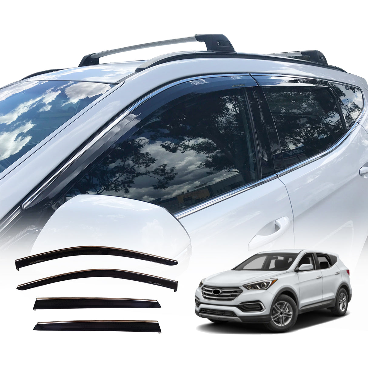 Stainless Edge Weather Shields for Hyundai Santa Fe DM Series 2012-2018